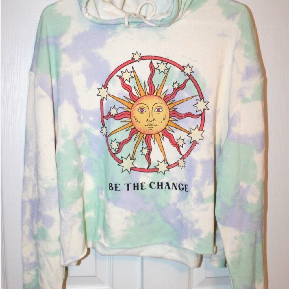 Mighty Fine Tie-Dye Sun Graphic Cropped Hoodie